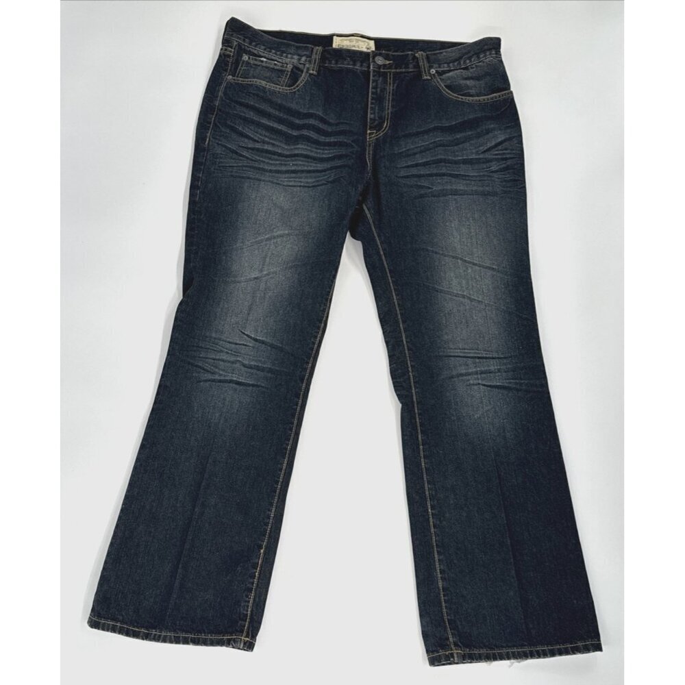 Ecko Bootcut Jeans Mens 38 Dark Denim Whiskered Distressed Grunge Punk 40x32